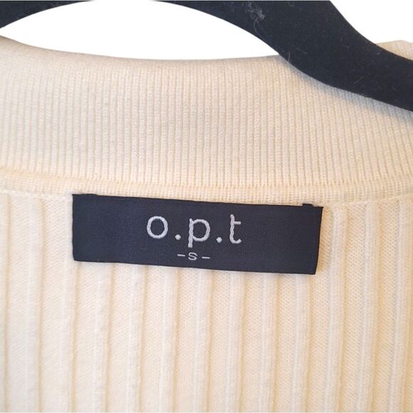 o.p.t. Cream Ribbed Polo Long Sleeve Blouse Size S - Picture 3 of 7